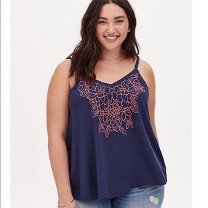 NWTTorrid Sophie Navy Embroidered Gauze Swing Cami